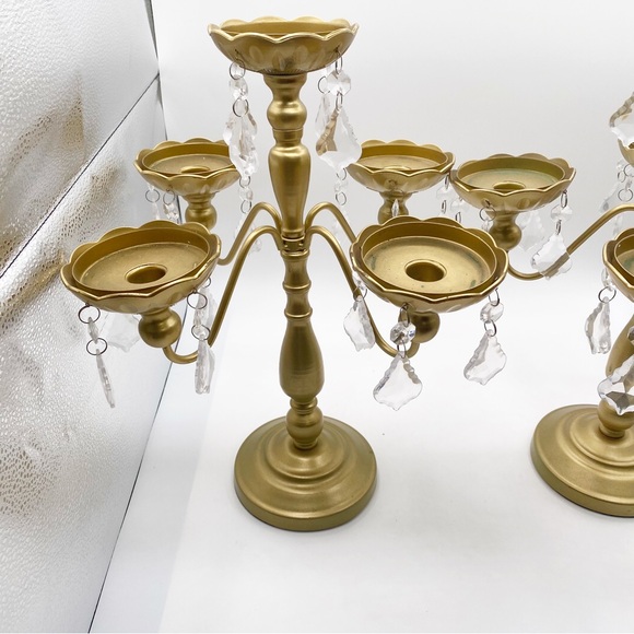 Gold Candelabra Set Candle Stand Crystal Accents Wedding Cute Fancy Elegant - Picture 2 of 10